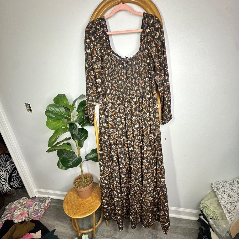 ABLE Black Floral Smocked Maxi Dress sz L